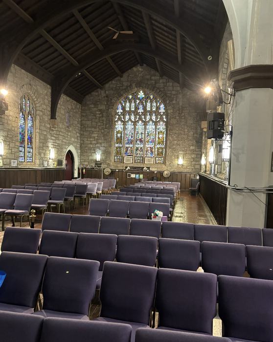 Rows of sanctuary chairs after cleaning
